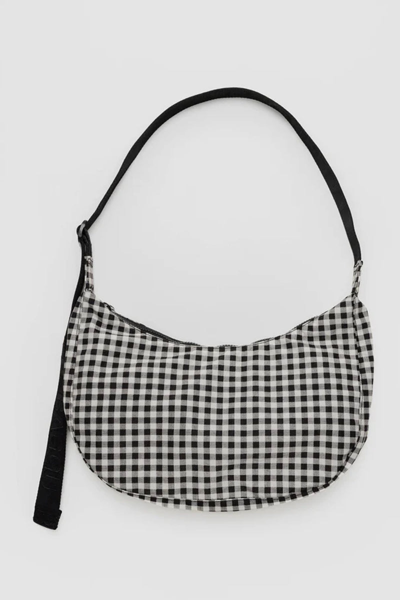 Baggu Medium Black & White Gingham Crescent Bag - The Mercantile London