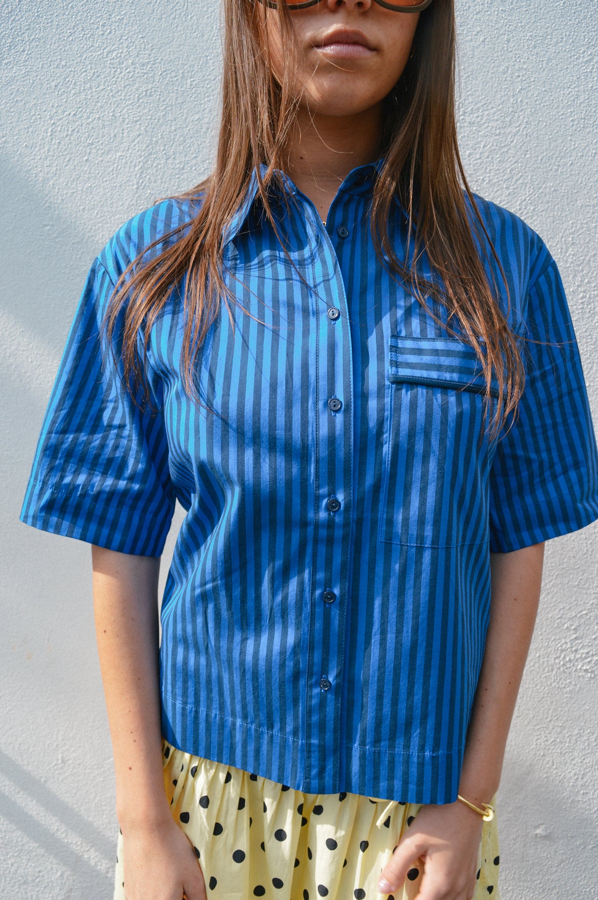Yerse Bubble Striped Azure and Navy Shirt - The Mercantile London