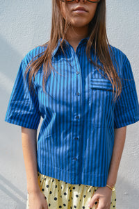Yerse Bubble Striped Azure and Navy Shirt - The Mercantile London