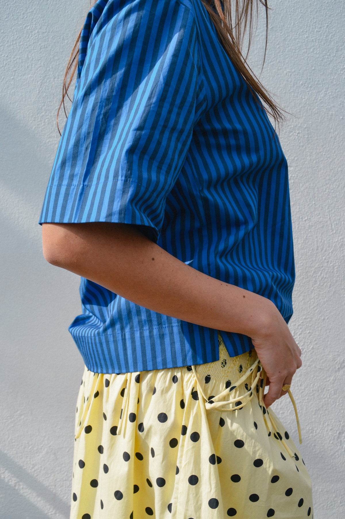 Yerse Bubble Striped Azure and Navy Shirt - The Mercantile London