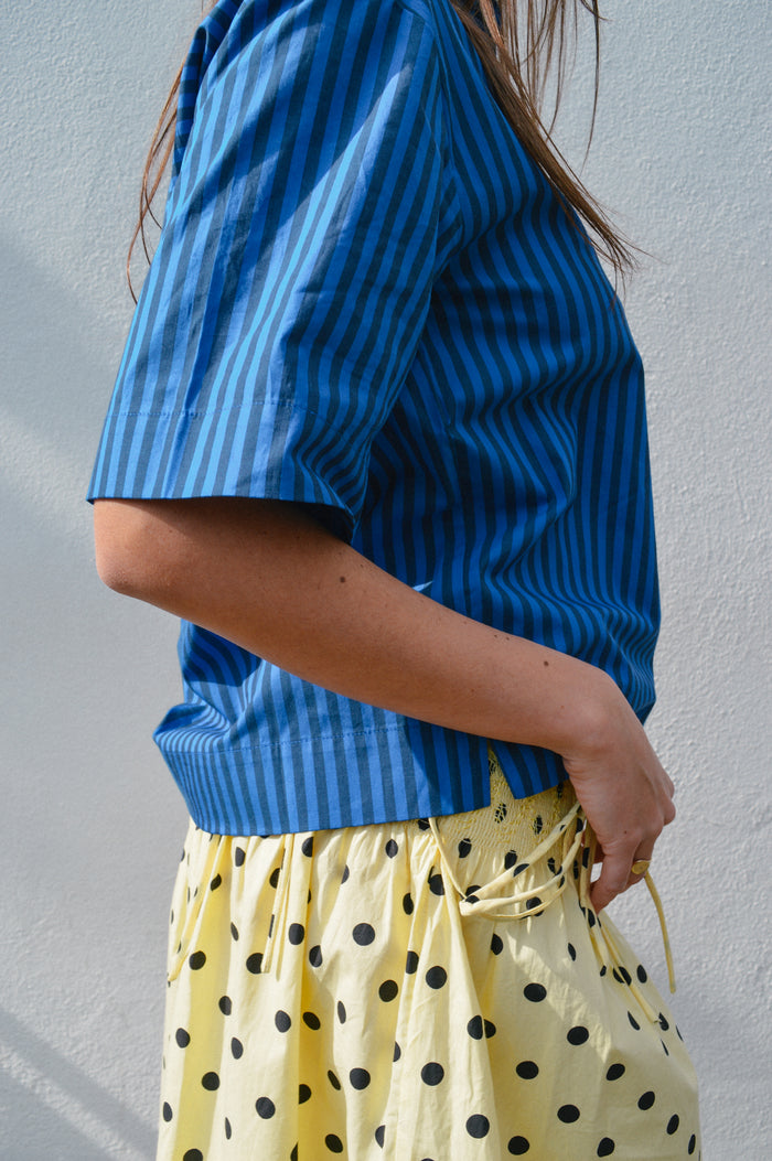 Yerse Bubble Striped Azure and Navy Shirt - The Mercantile London