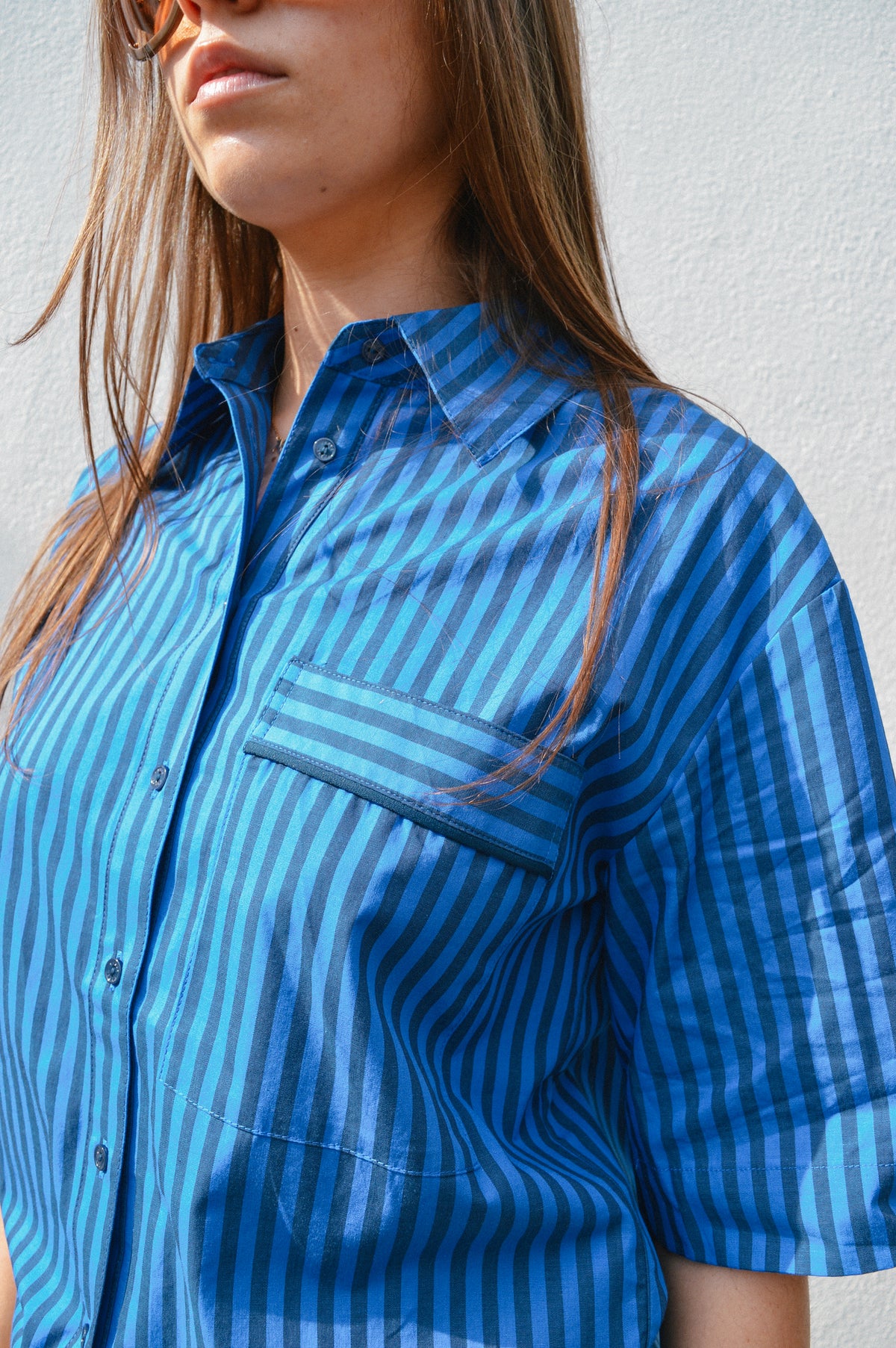 Yerse Bubble Striped Azure and Navy Shirt - The Mercantile London