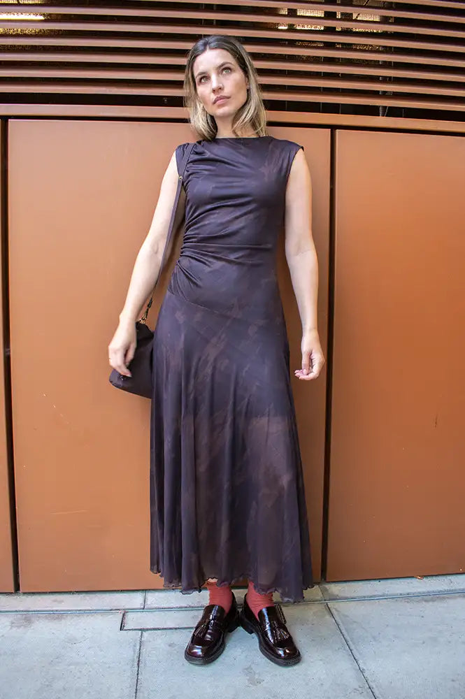 Object Noelle Chocolate Plum Ruched Maxi Dress