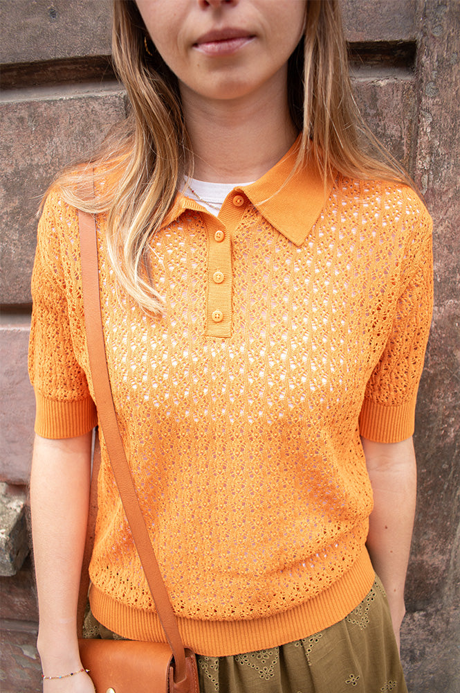 Grace & Mila Vathi Orange Knit Polo - The Mercantile London