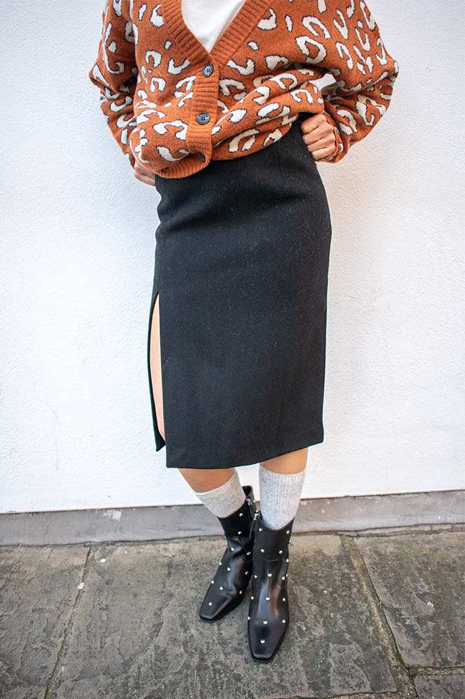 Grace & Mila Tonya Black Wool Pencil Skirt - The Mercantile London