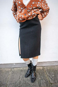 Grace & Mila Tonya Black Wool Pencil Skirt - The Mercantile London