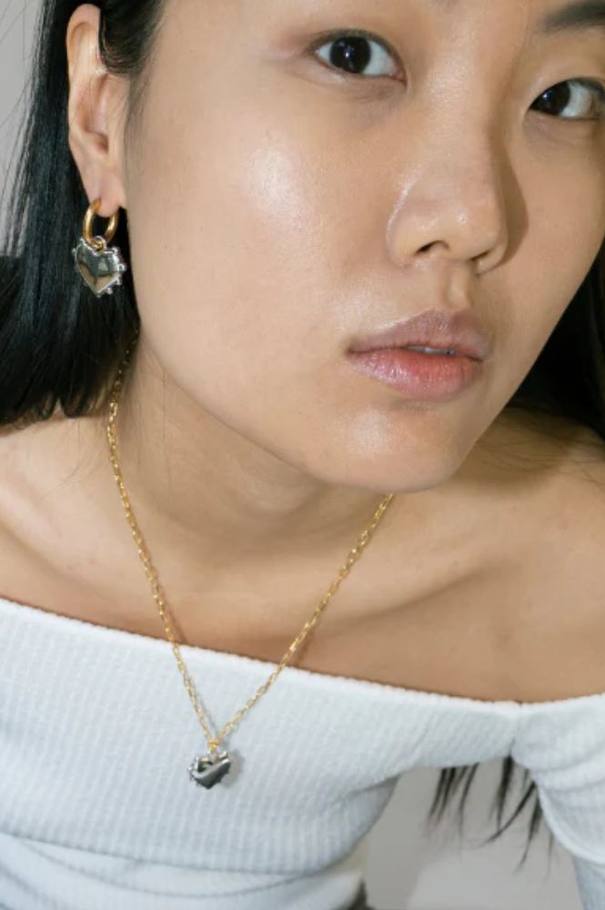 Sandralexandra Milagros Silver Heart Gold Hoop Single Earring - The Mercantile London