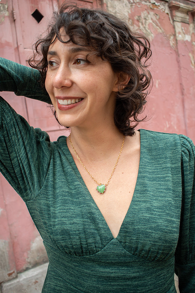 Sandralexandra Milagros Jade & Pink Dot Heart & Link Chain Necklace - The Mercantile London