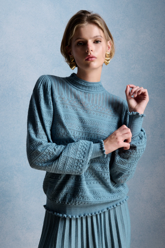Petite Mendigote Minet Blue Pointelle Knit