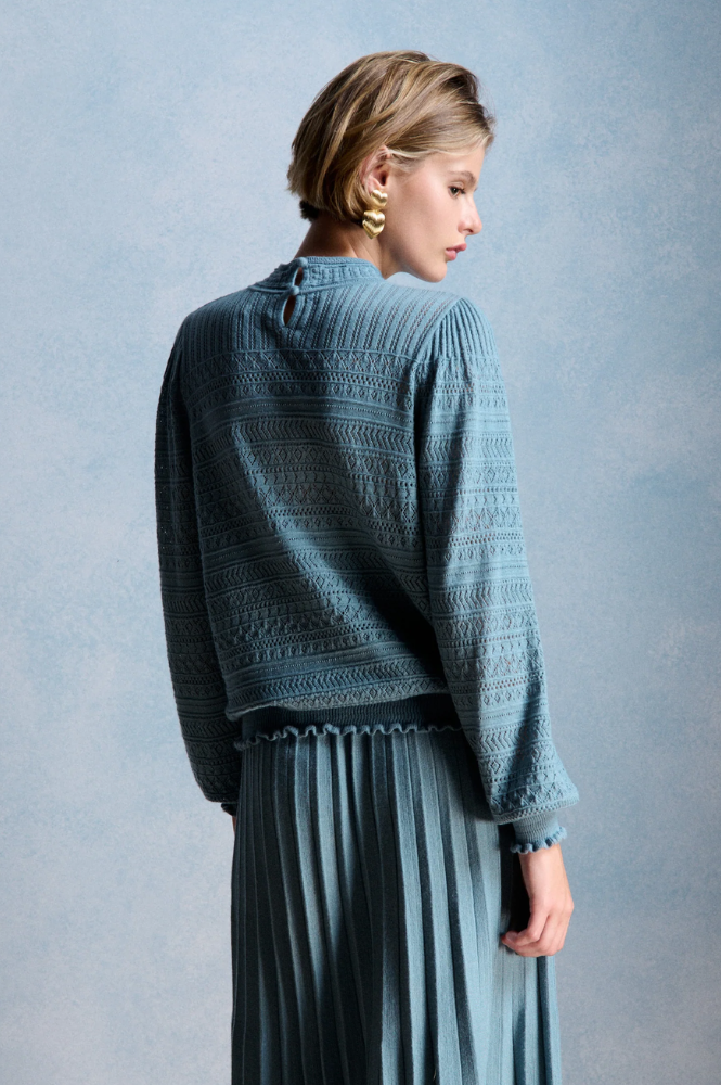 Petite Mendigote Minet Blue Pointelle Knit