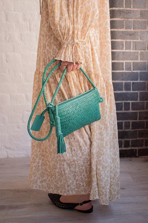 Biba Perkins Teal Braided Leather Cross Body Bag - The Mercantile London