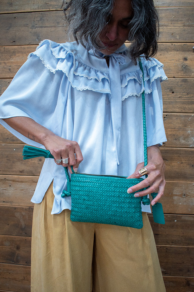 Biba Perkins Teal Braided Leather Cross Body Bag - The Mercantile London
