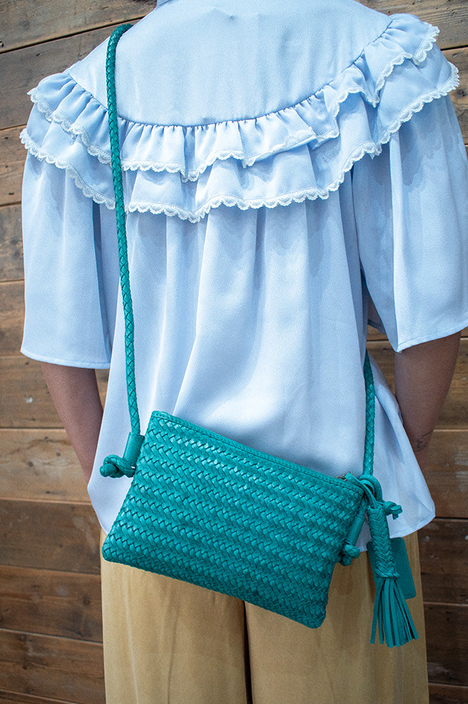 Biba Perkins Teal Braided Leather Cross Body Bag - The Mercantile London