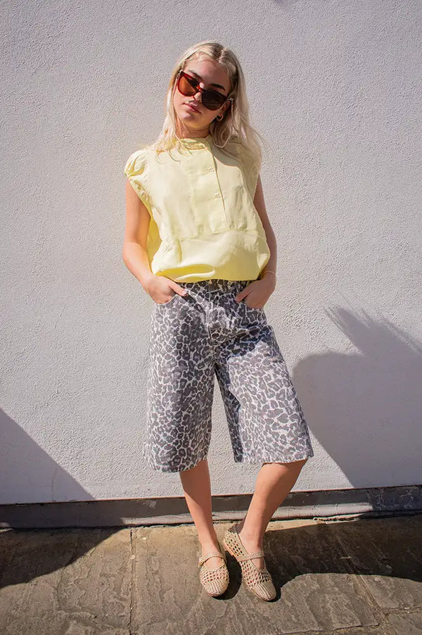 Minus Malli Skyway Blue Leopard Bermuda Shorts - The Mercantile London