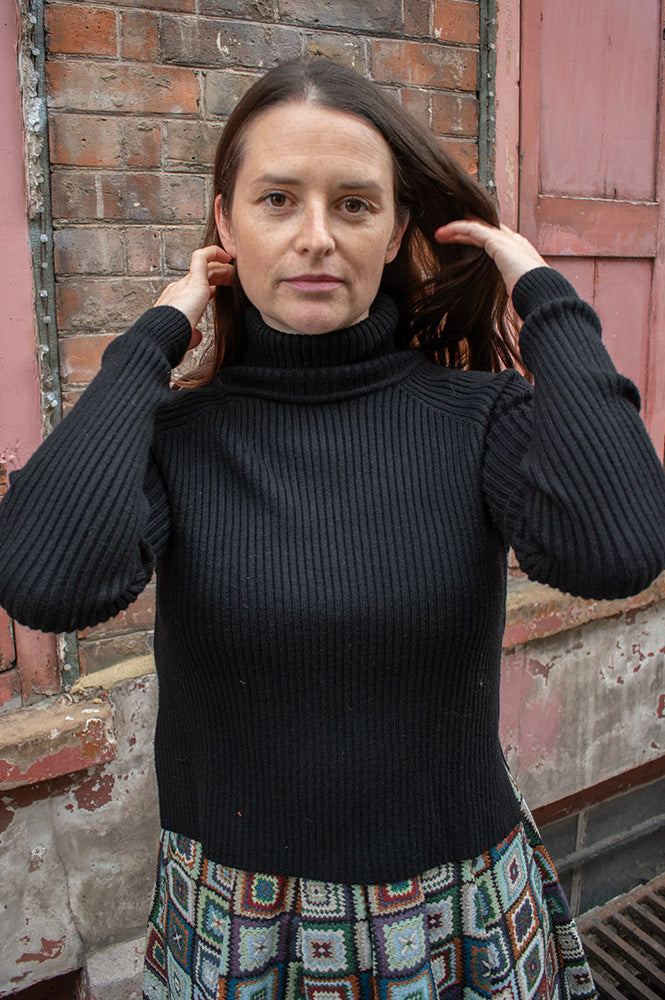 Minus Ava Black Ribbed Turtleneck Top - The Mercantile London