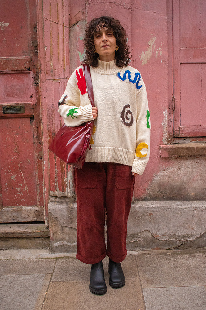 L.F. Markey Miro Intarsia Ecru Knitted Jumper