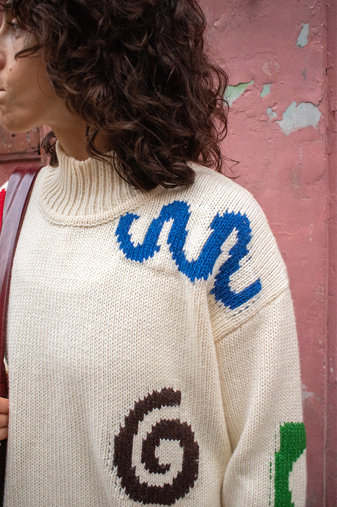 L.F. Markey Miro Intarsia Ecru Knitted Jumper