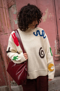 L.F. Markey Miro Intarsia Ecru Knitted Jumper