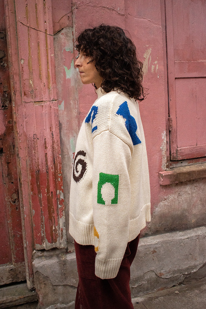 L.F. Markey Miro Intarsia Ecru Knitted Jumper