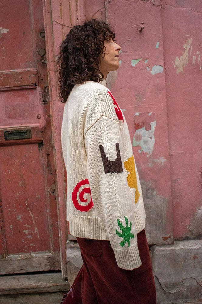 L.F. Markey Miro Intarsia Ecru Knitted Jumper