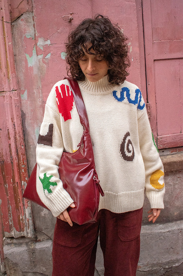 L.F. Markey Miro Intarsia Ecru Knitted Jumper