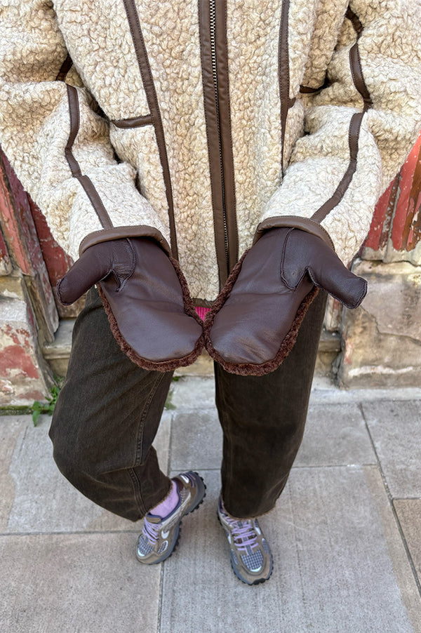 Nooki Roma Chocolate Shearling Mittens - The Mercantile London