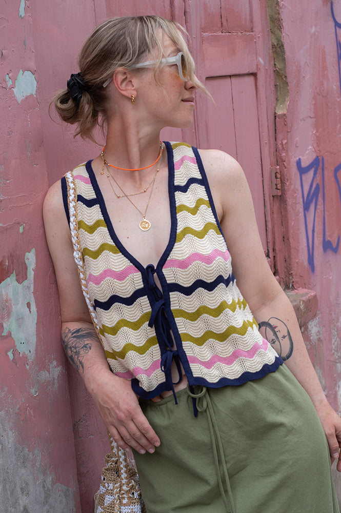 Seventy + Mochi Edie Lime Stripe Tie Vest - The Mercantile London