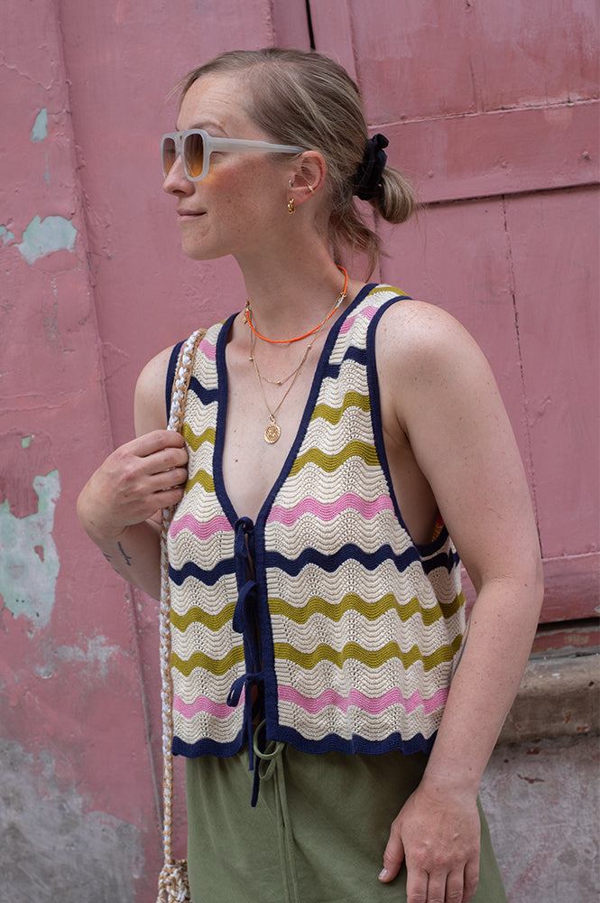 Seventy + Mochi Edie Lime Stripe Tie Vest - The Mercantile London