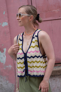 Seventy + Mochi Edie Lime Stripe Tie Vest - The Mercantile London