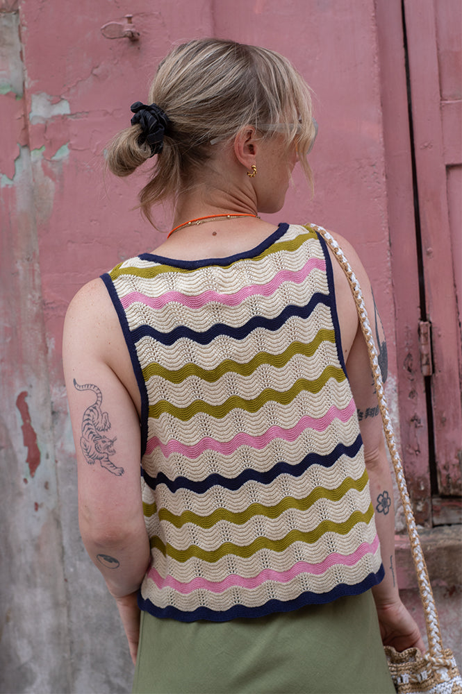 Seventy + Mochi Edie Lime Stripe Tie Vest - The Mercantile London