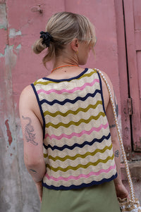 Seventy + Mochi Edie Lime Stripe Tie Vest - The Mercantile London