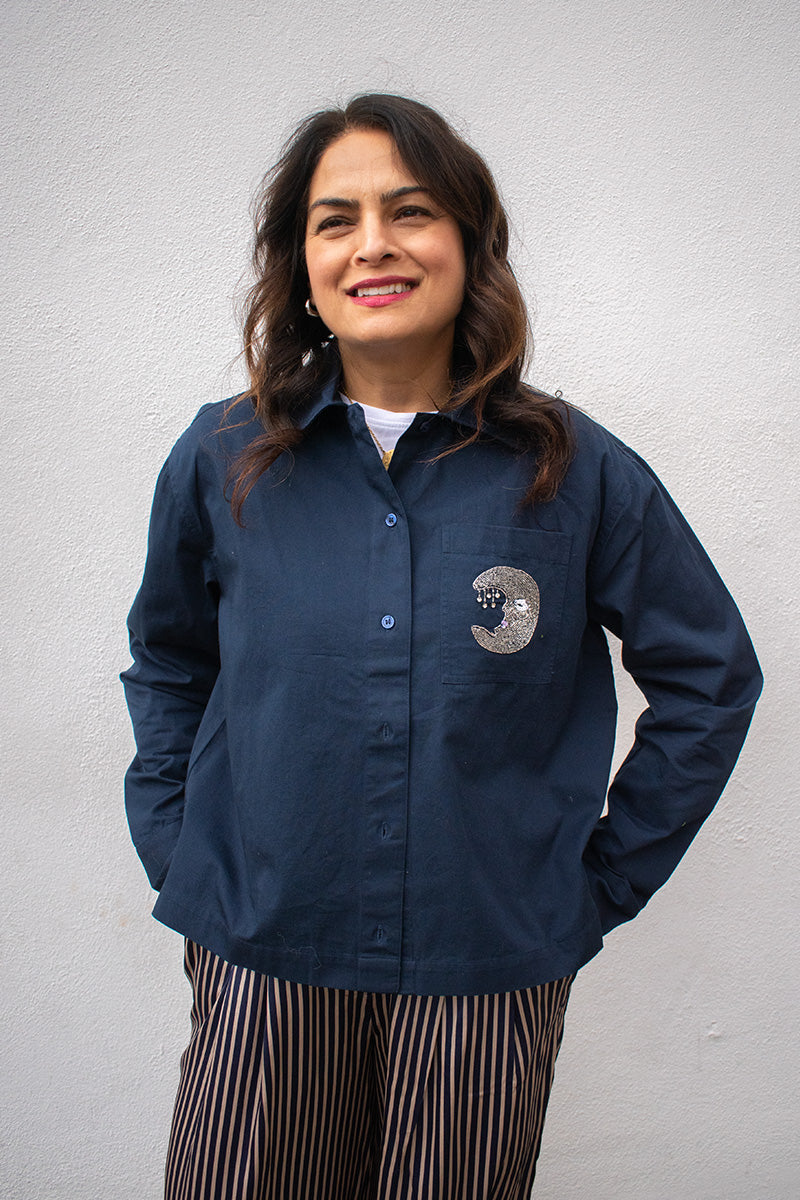 Stella Nova Navy Embellished Moon Shirt - The Mercantile London