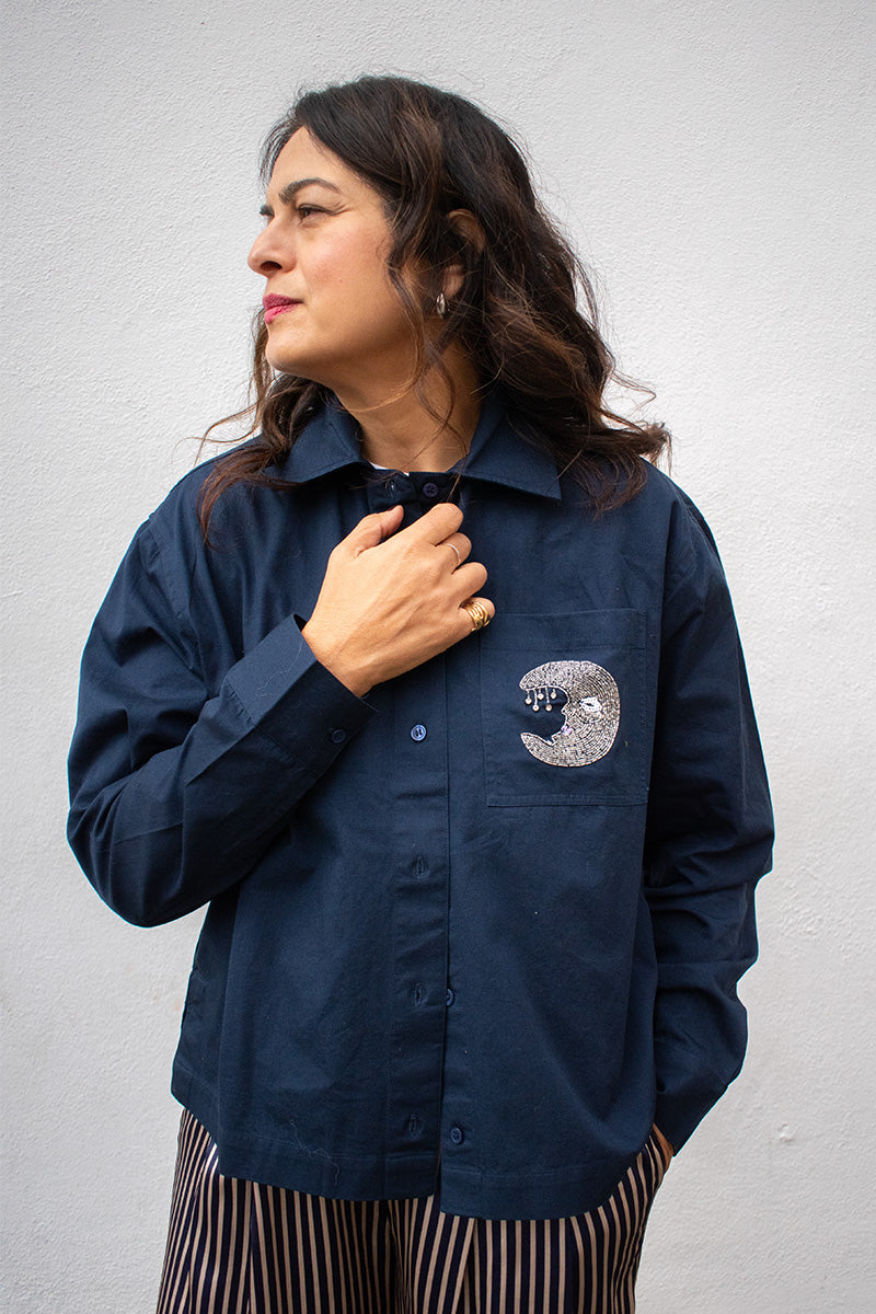 Stella Nova Navy Embellished Moon Shirt - The Mercantile London