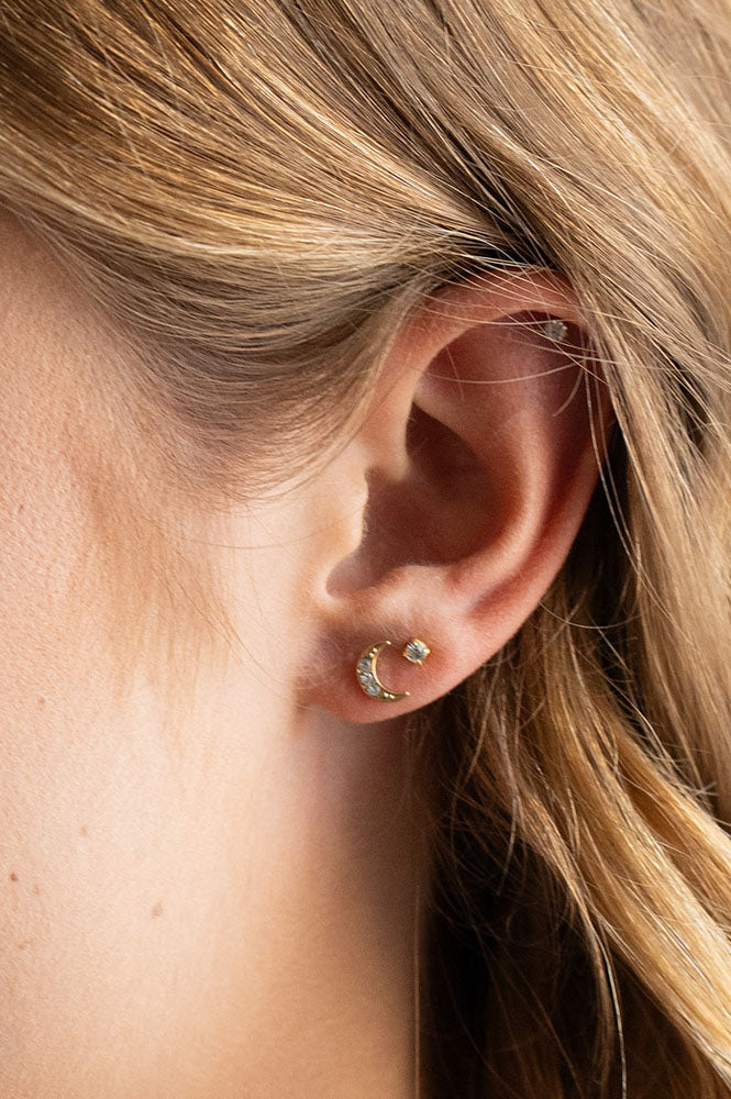 Amano Crescent Moon Crystal Stud Earrings - The Mercantile London