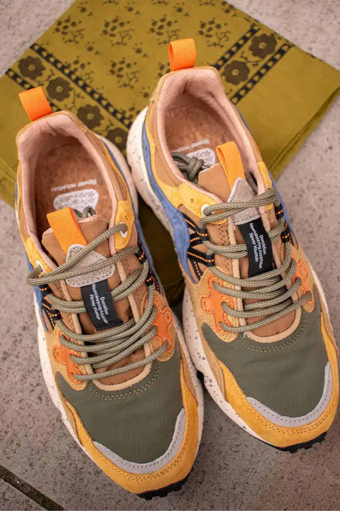Flower Mountain Yamano 3 Yellow & Khaki Beige Trainers - The Mercantile London