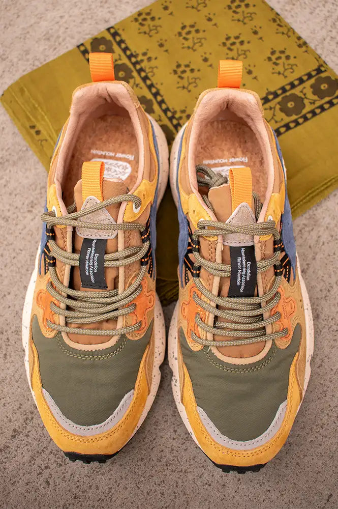 Flower Mountain Yamano 3 Yellow & Khaki Beige Trainers - The Mercantile London