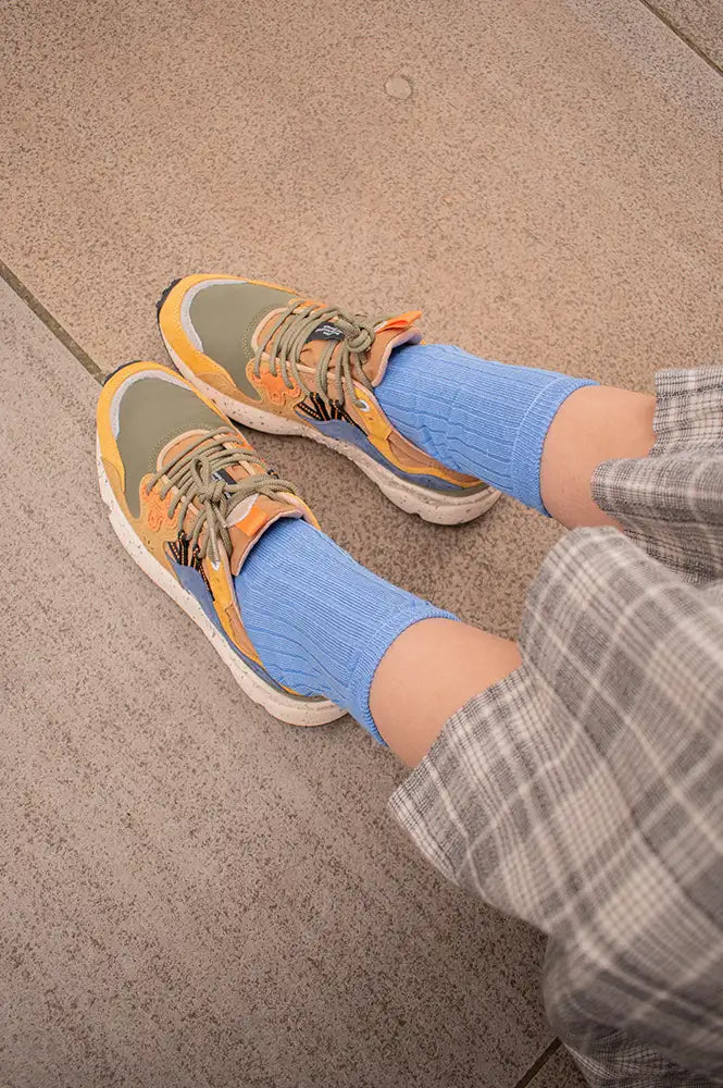 Flower Mountain Yamano 3 Yellow & Khaki Beige Trainers - The Mercantile London