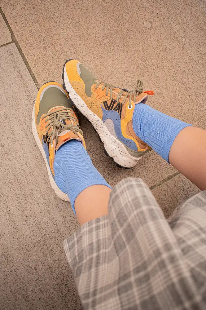 Flower Mountain Yamano 3 Yellow & Khaki Beige Trainers - The Mercantile London