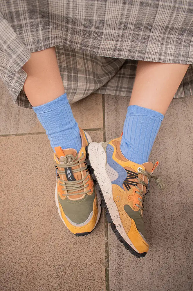 Flower Mountain Yamano 3 Yellow & Khaki Beige Trainers - The Mercantile London