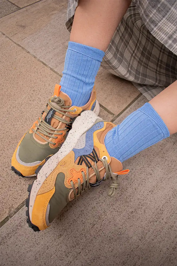 Flower Mountain Yamano 3 Yellow & Khaki Beige Trainers - The Mercantile London