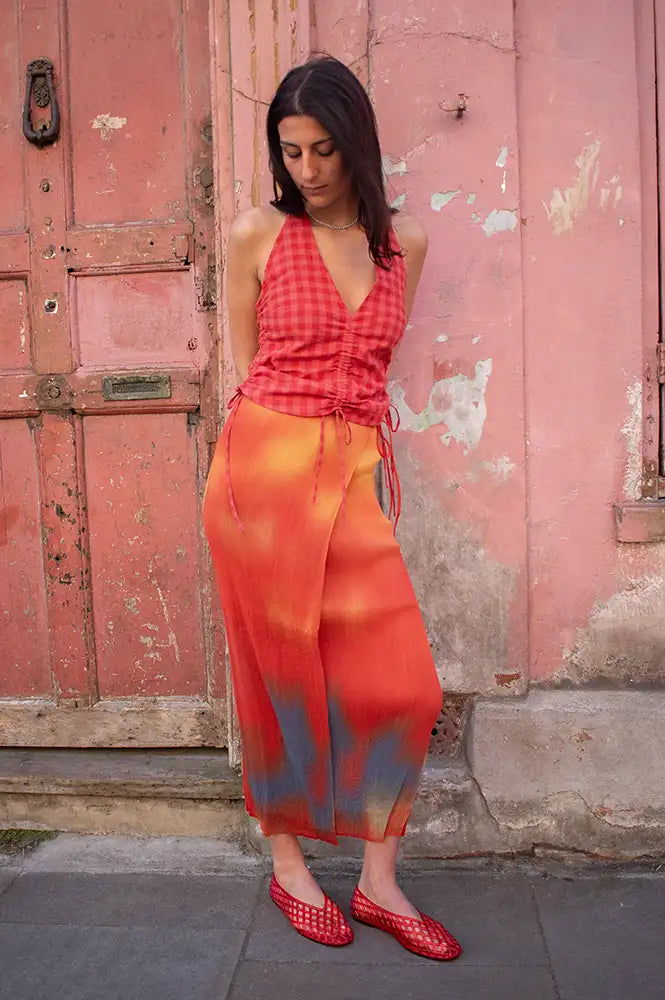 Thinking Mu Pauline Flowers Red Pleated Skirt - The Mercantile London