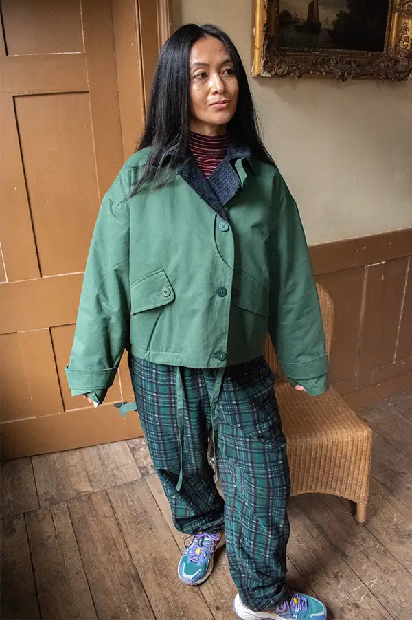 Thinking Mu Dark Green and Navy Norma Jacket