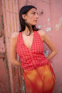 Thinking Mu Hiba Red Seersucker Top - The Mercantile London