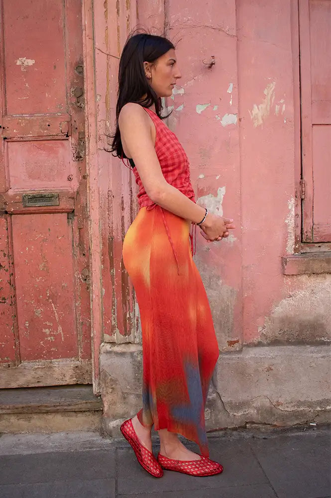 Thinking Mu Pauline Flowers Red Pleated Skirt - The Mercantile London
