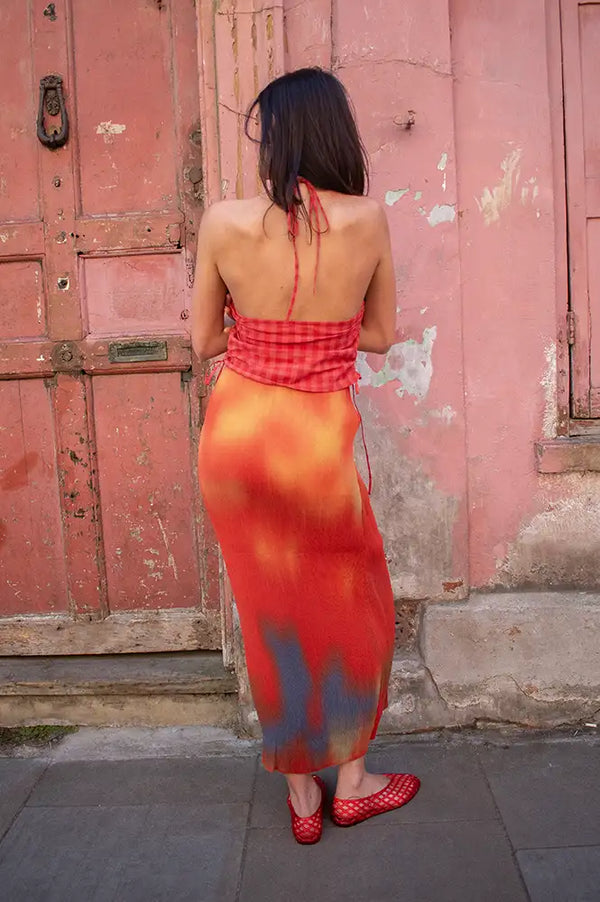 Thinking Mu Pauline Flowers Red Pleated Skirt - The Mercantile London