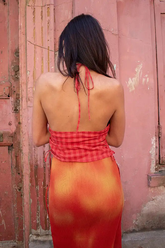 Thinking Mu Hiba Red Seersucker Top - The Mercantile London