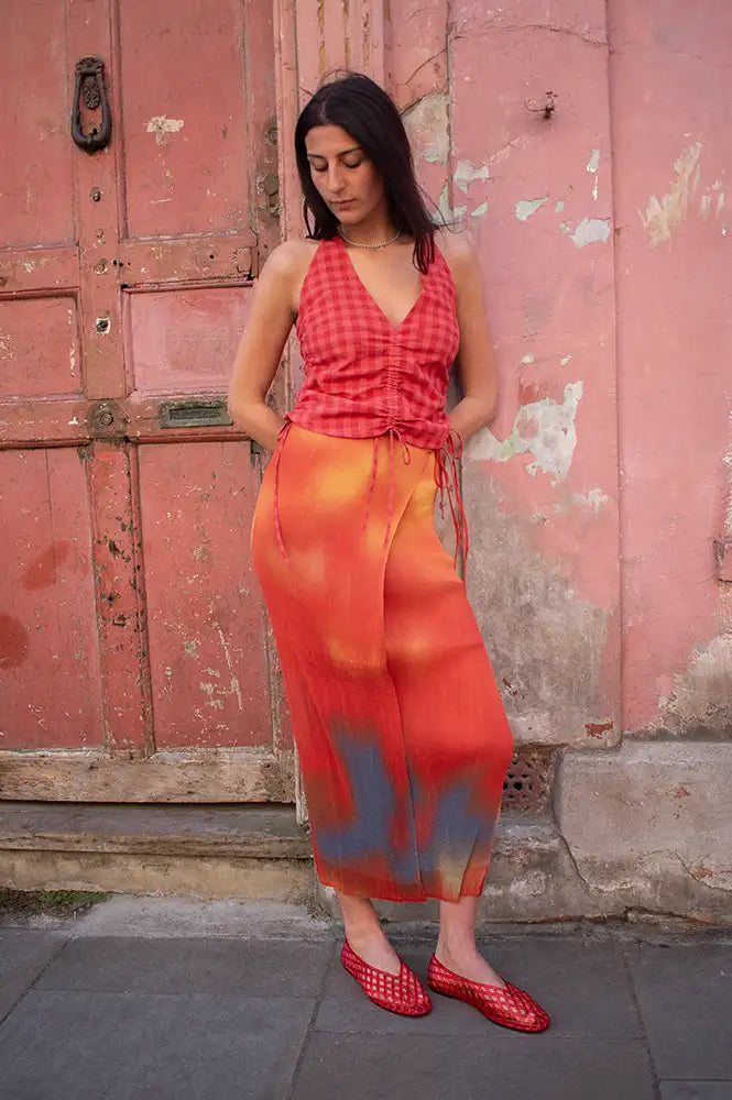 Thinking Mu Pauline Flowers Red Pleated Skirt - The Mercantile London