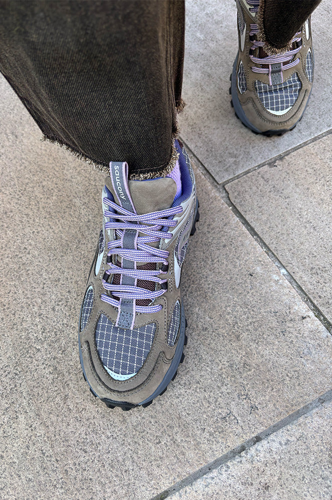 Saucony Grid Aura X Dark Grey/ Mud Trainers - The Mercantile London