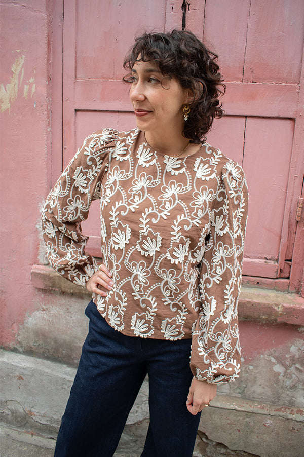 Object Mya Brown Floral Long Sleeve Blouse - The Mercantile London