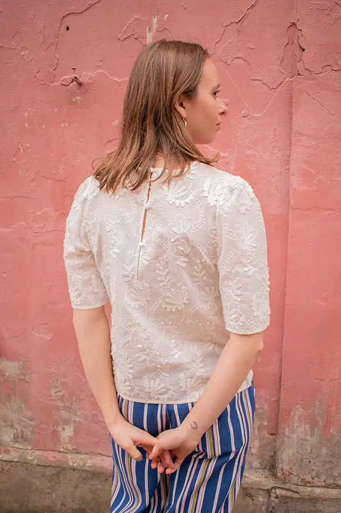 Object Mya Cloud Dancer Short Sleeve Blouse - The Mercantile London